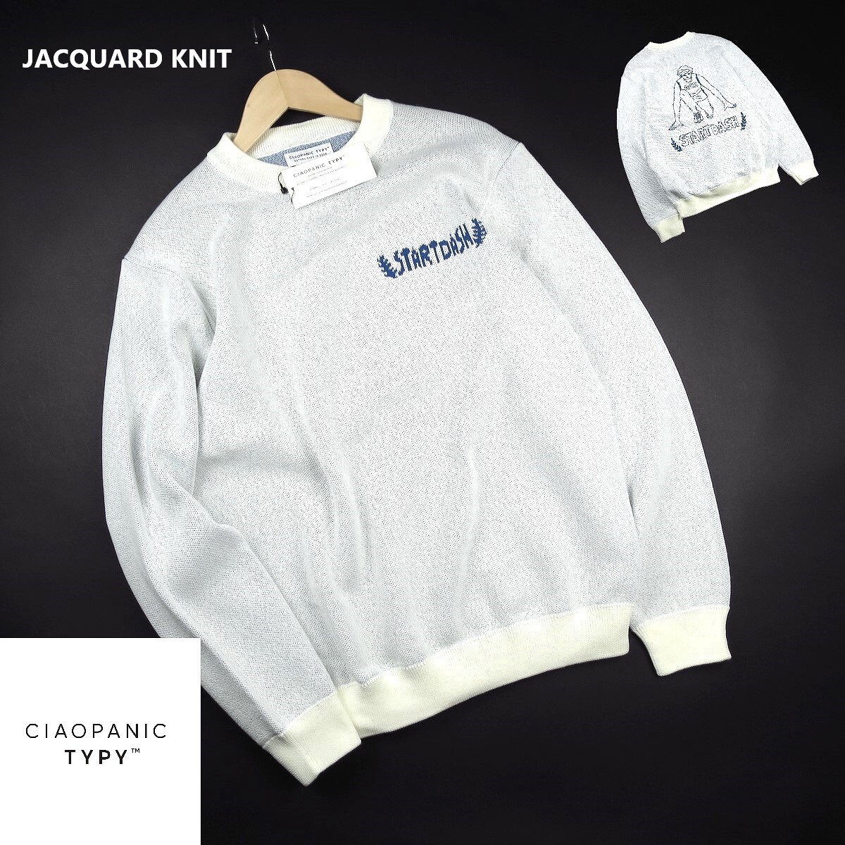 新品 ★ チャオパニック CIAOPANIC TYPY 春秋 ロゴジャガードニットプルオーバー JACQUARD KNIT 105A2 /オフ白/【M】拍卖
