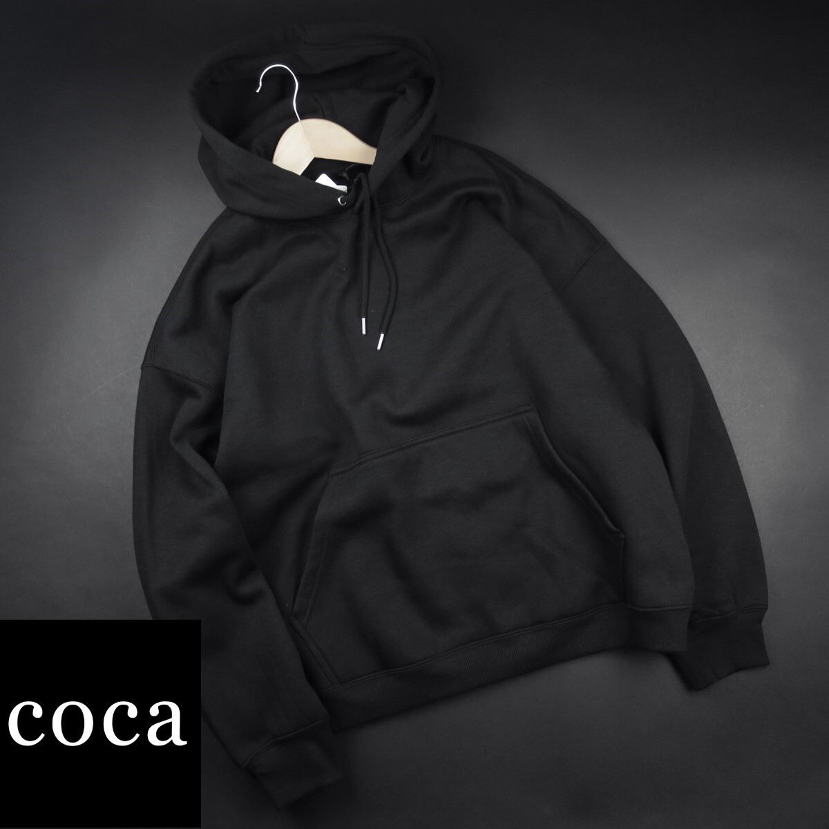 新品 ★ コカ coca 裏起毛 オーバーシルエット プルパーカー フーディー102/011黒/【L】拍卖