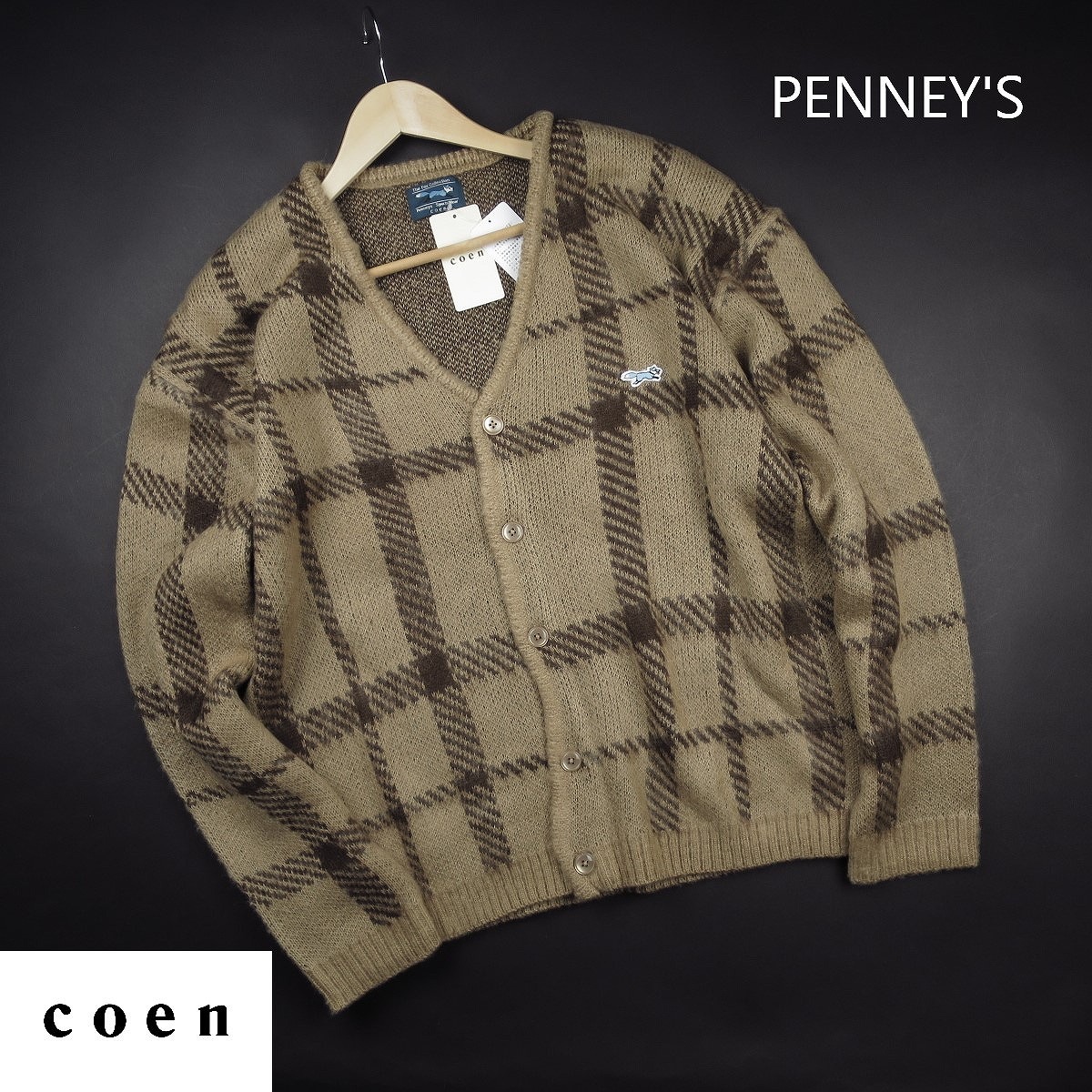 新品 ★ ユナイテッドアローズ コーエン coen PENNEYS Wネーム チェック シャギーニットカーディガン029/23ベ/【M】 カートコバーン拍卖