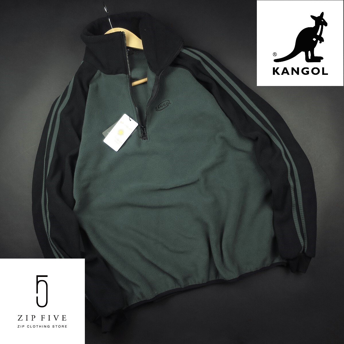 新品 ★ ZIP FIVE ジップファイブ KANGOL 別注 フリース ラグラン ハーフジッププルオーバー 34l /チャコ/【M】拍卖