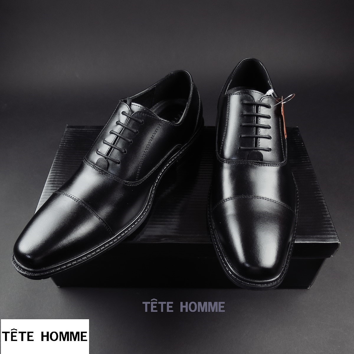 新品 ★ TETE HOMME テットオム 英国調クラシックデザインカウレザー内羽根ストレートチップドレスシューズ5301/001黒/25cm拍卖