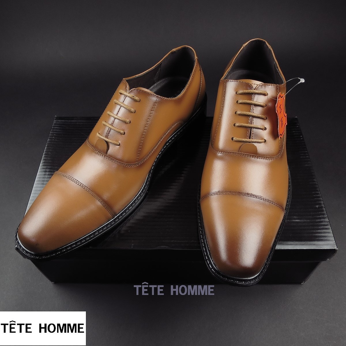 新品 ★ TETE HOMME テットオム 英国調クラシックデザインカウレザー内羽根ストレートチップドレスシューズ5301/004茶/27cm拍卖