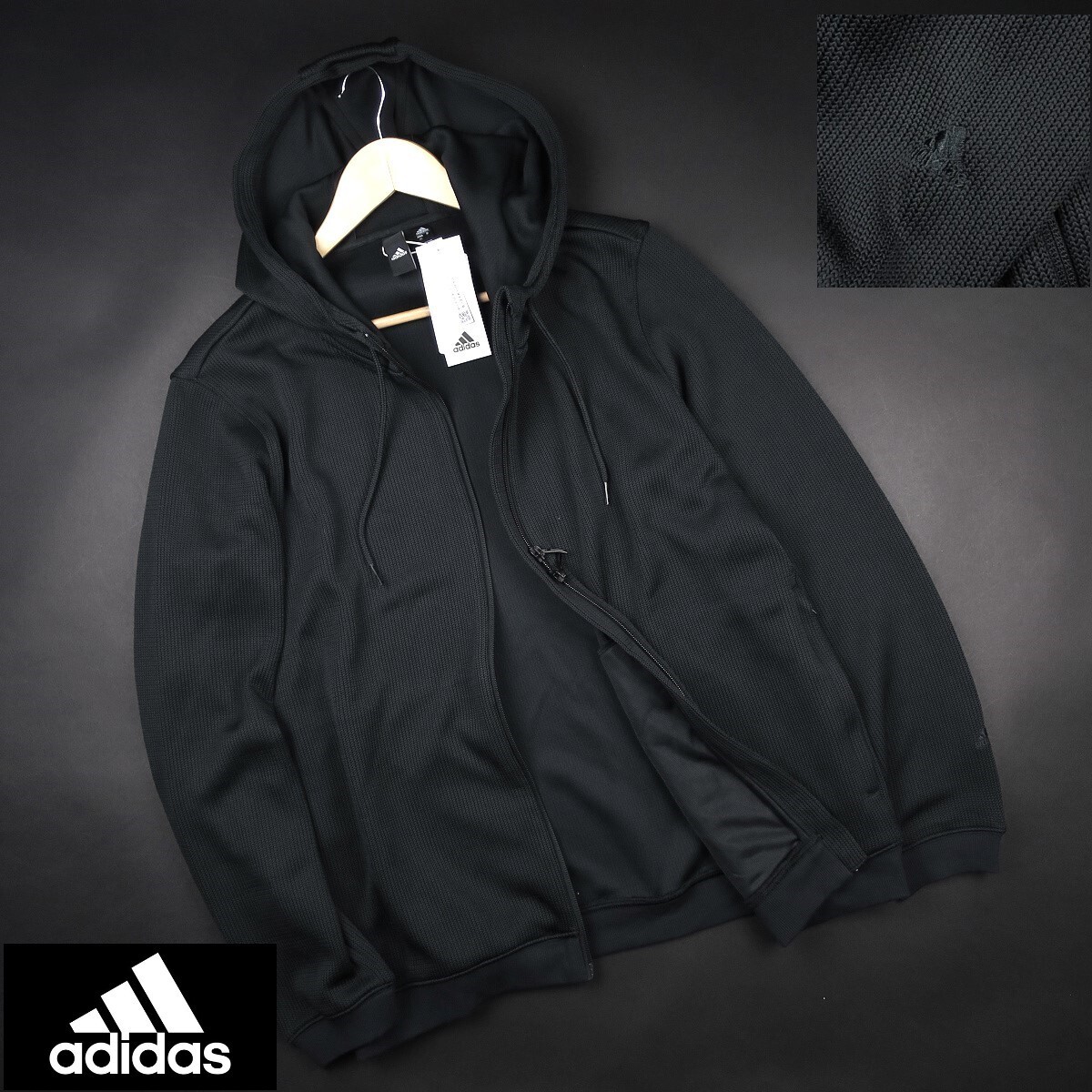 新品 ★ アディダス adidas ニット Wジップ フルジップパーカー V45/076黒/【2XL】拍卖