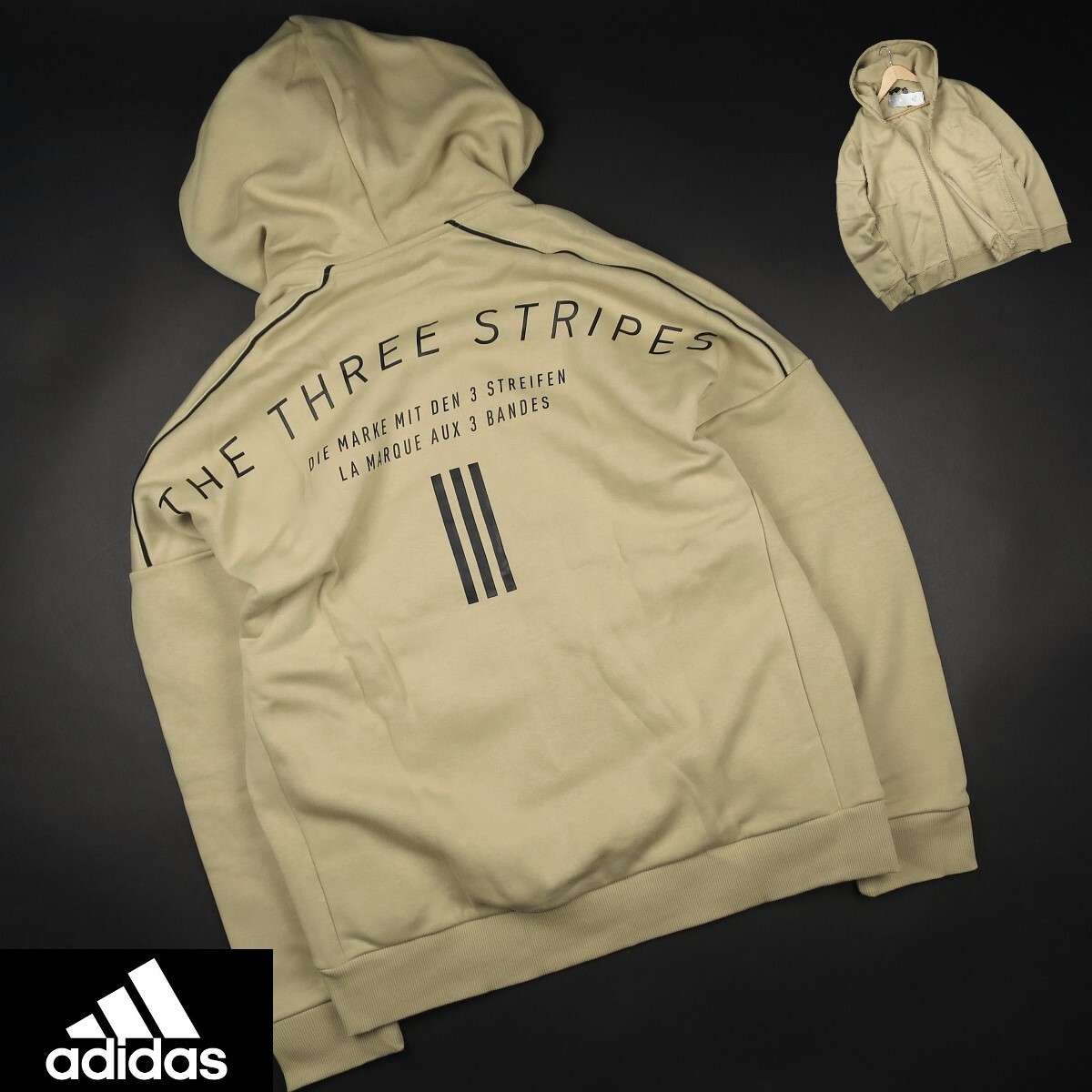 新品 ★ アディダス adidas ワーディング Wording 裏起毛 フルジップ パーカー フーディ 174/684べージュ/【L】拍卖