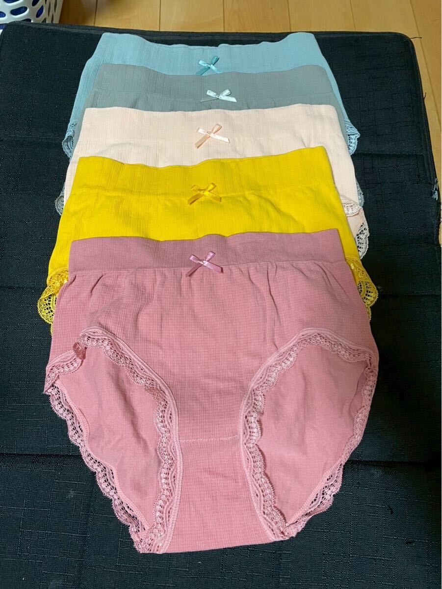 ★5枚セット Lサイズ ショーツ レディース 深め 女性用 下着 綿 パンツ 美尻ショーツ 無地 ハイウェスト シンプル拍卖