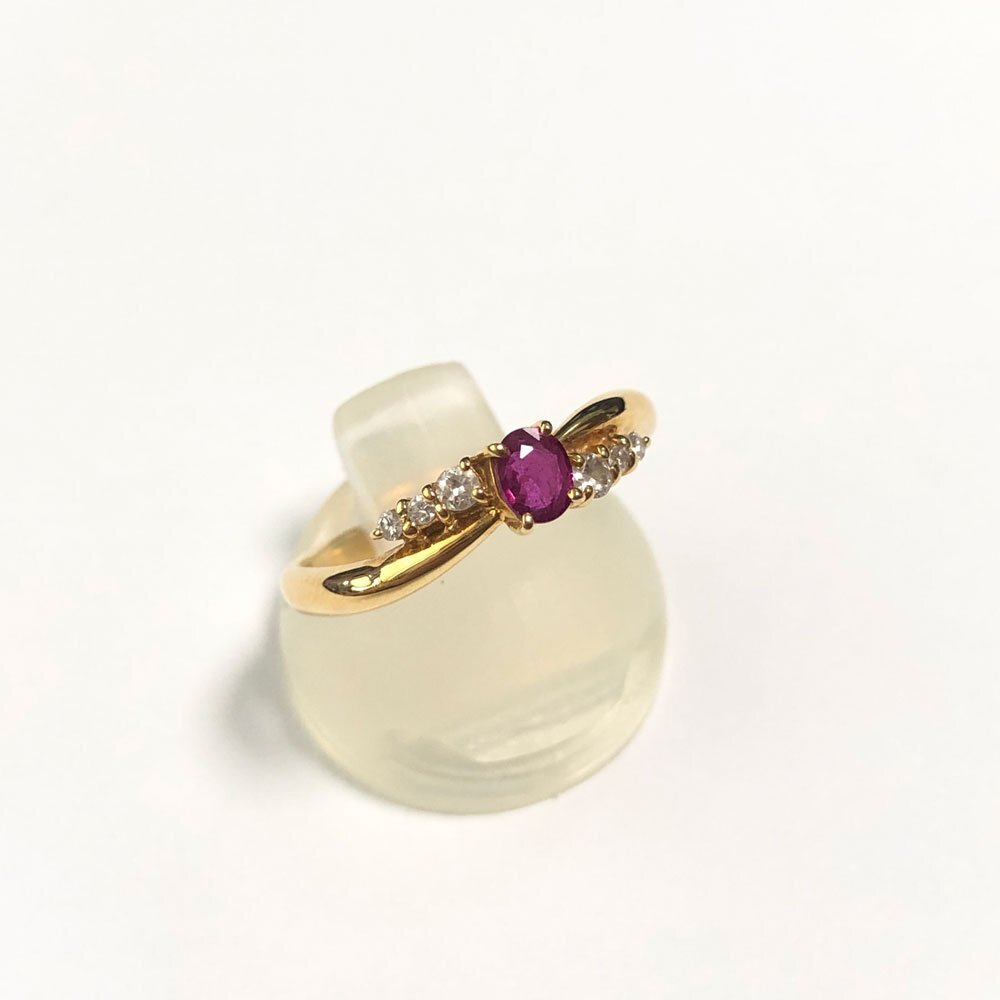 K18 ルビー 0.28ct ダイヤモンド 0.10ct 服部セイコージュエリー #12 イエローゴールド リング 指輪拍卖