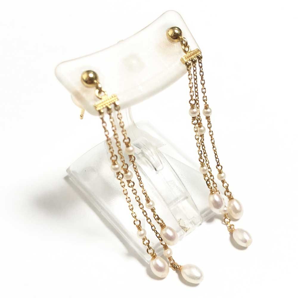 CASMINE キャスミン K18 淡水パール ハンドメイドジュエリー キャッチ式 イエローゴールド 揺れるピアス拍卖