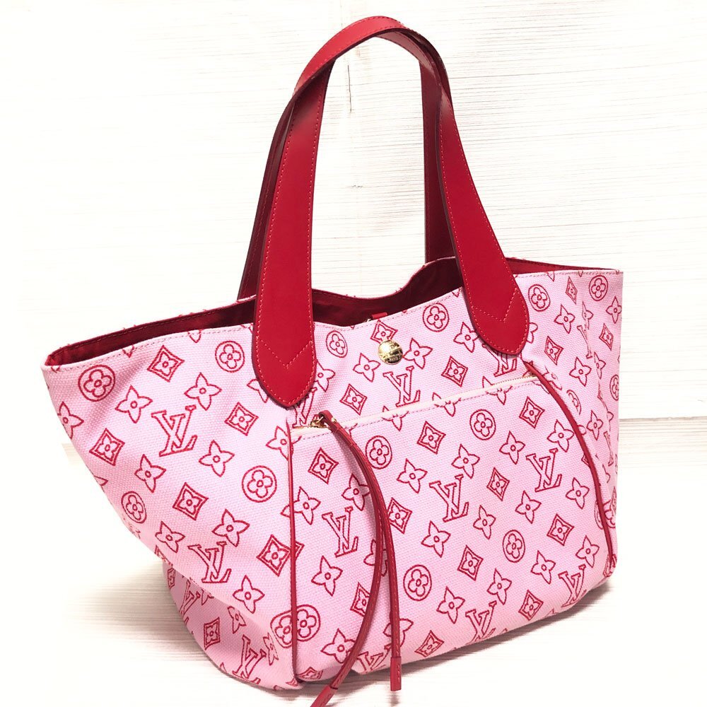 LOUISVUITTON ルイヴィトン M95988 ビーチライン カバ・イパネアGM ピンク×レッド モノグラム柄 大容量バッグ拍卖