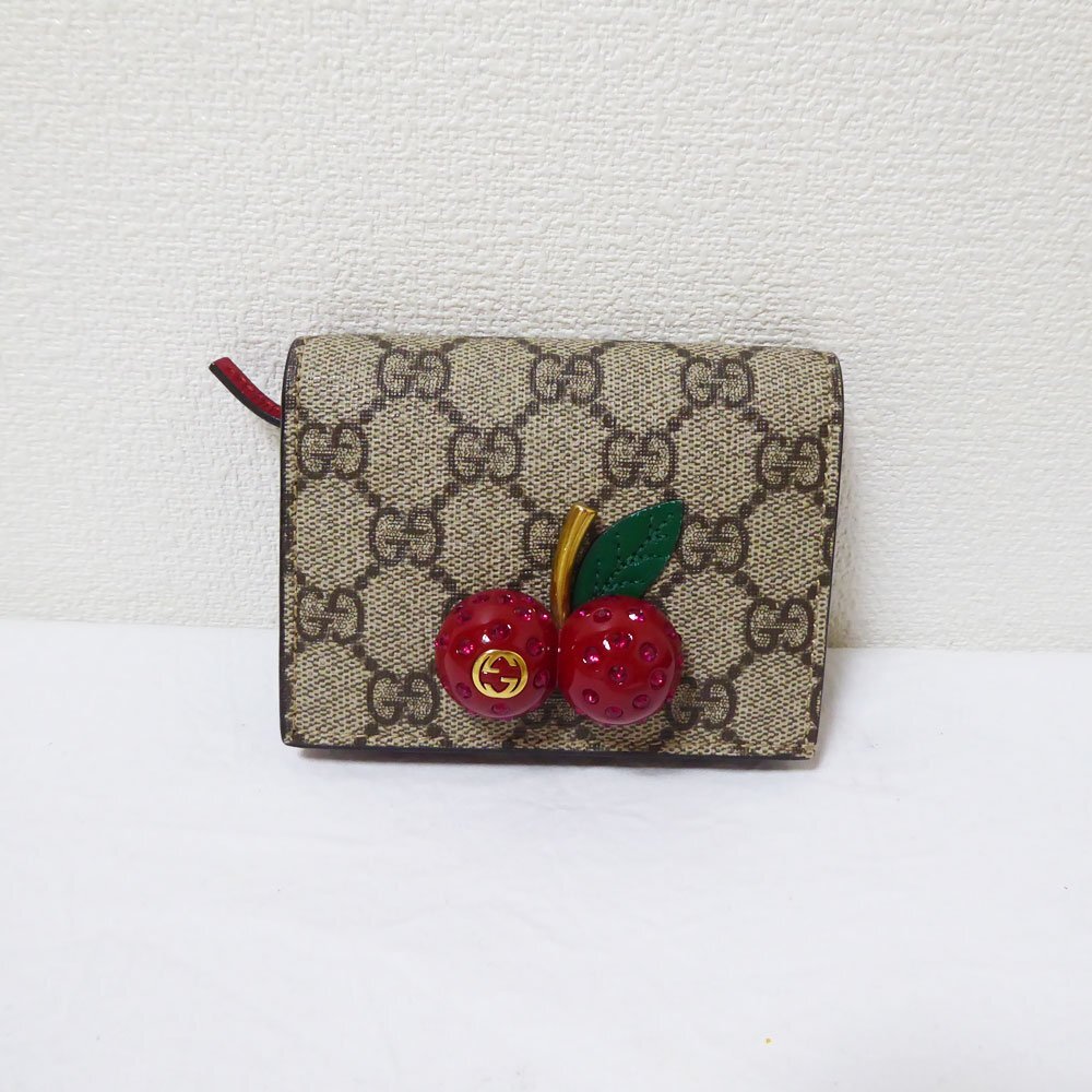 GUCCI グッチ チェリー GGシュプリーム コンパクト財布 スワロフスキー サクランボ さくらんぼ拍卖