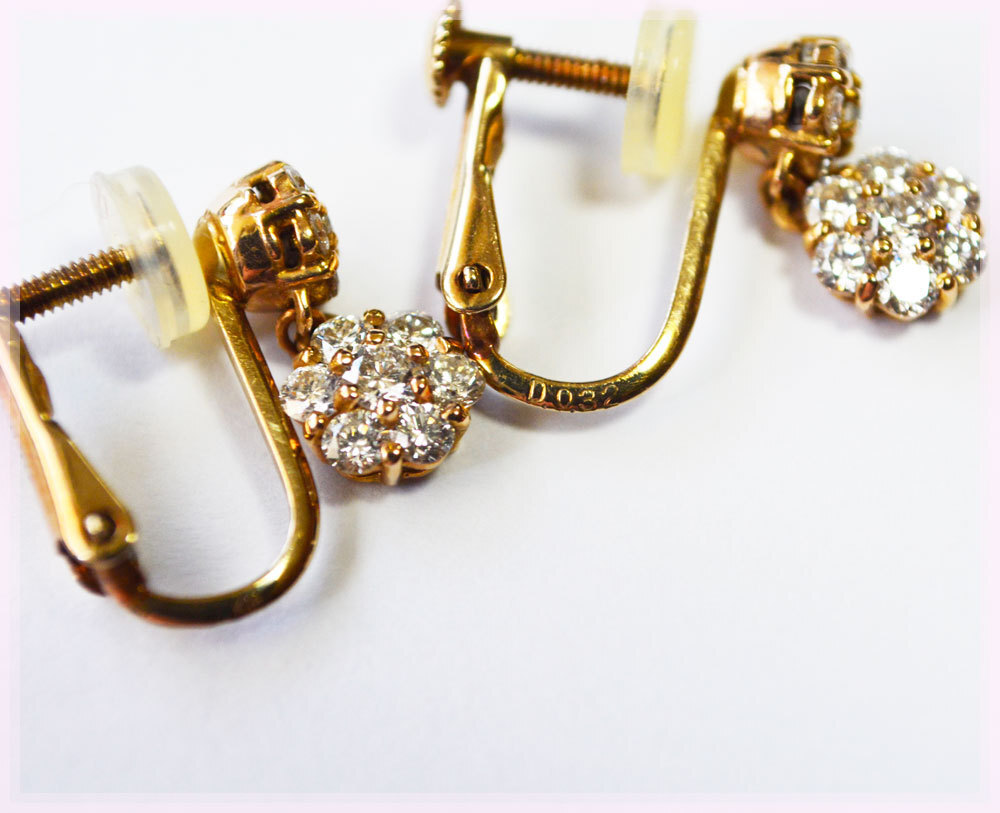 AbHeri アベリ K18 ダイヤモンド0.32ct WGK14 ネジばね式 イヤリング 花モチーフ 揺れるイヤリング ピンクゴールド YOSHINOBU拍卖