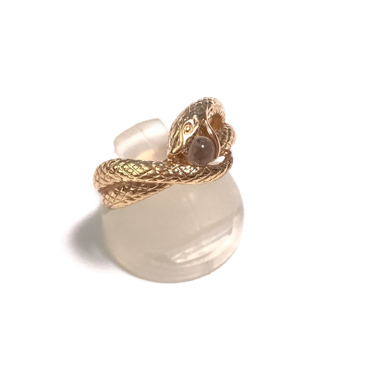 K18 スネークデザイン 蛇 水晶 クォーツ イエローゴールド リング 指輪 #11.5 11.5号 浄化 再生 吉兆拍卖