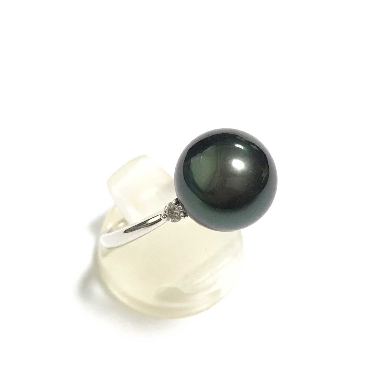 美品 Pt900 ピーコックカラーパール11.6㎜ ダイヤモンド0.10ct リング 指輪 プラチナカラー #18 18号拍卖