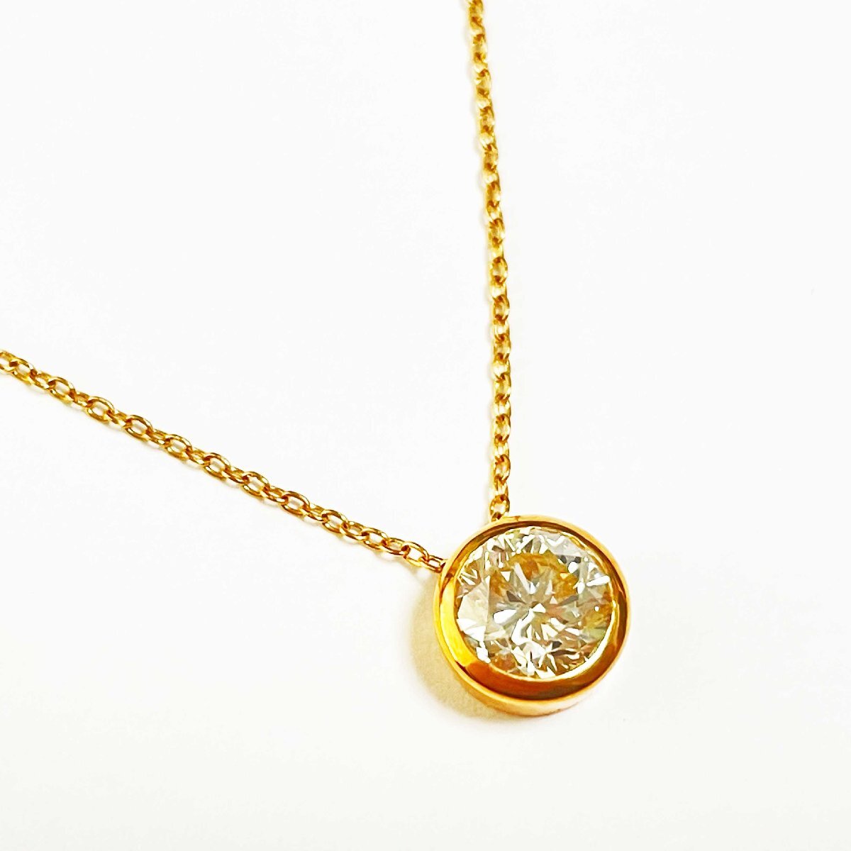 K18 ダイヤモンド1.119ct 1粒ダイヤモンド ネックレス イエローゴールド スライドアジャスター拍卖