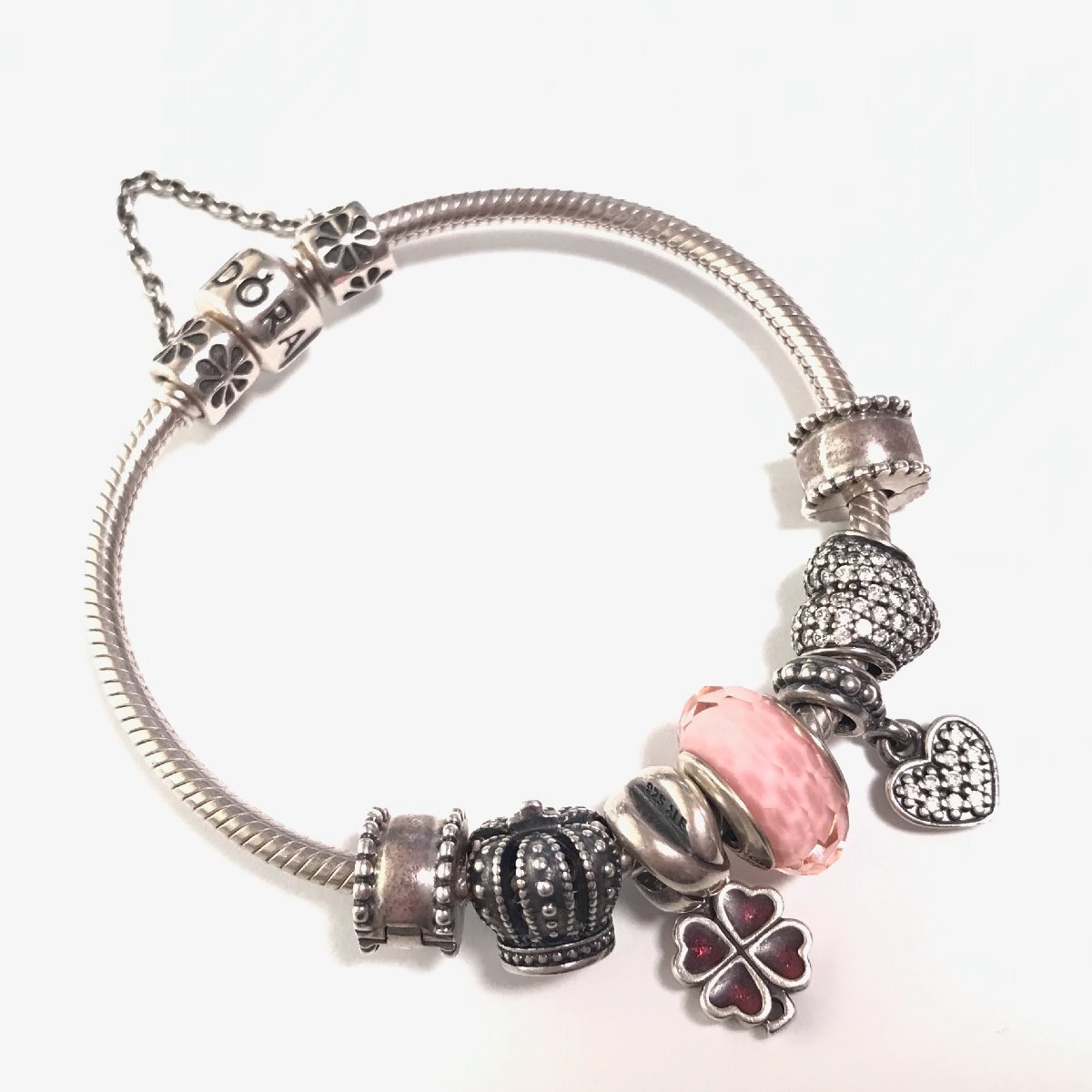 アクセサリー PANDORA パンドラ ブレスレット ハートやクローバー ピンク系カラー S925ALE シルバー拍卖