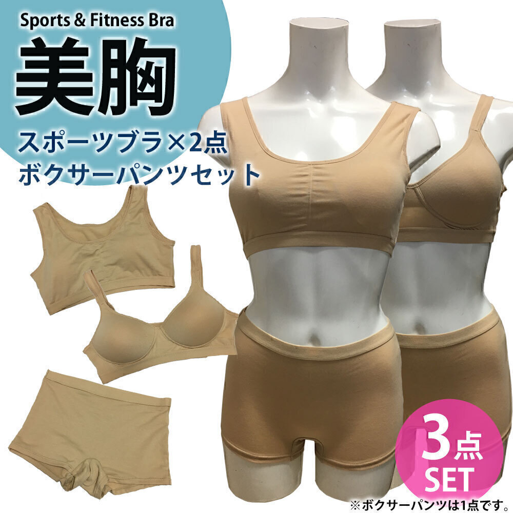 ブラジャー 2点 ショーツ 1点 スポーツブラ ショーツ 3点 セット ボクサーパンツ ブラジャー ベージュ Lサイズ拍卖