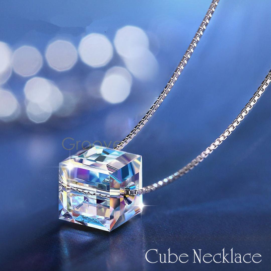 ネックレス レディース キューブネックレス 四角 レインボー 虹 虹色 彼女 プレゼント おしゃれ ジュエリー 化粧箱 ギフト拍卖