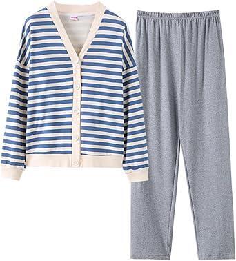 部屋着 レディース ストライプ 前開き ボタン 可愛い 上下セット おしゃれ ジ拍卖