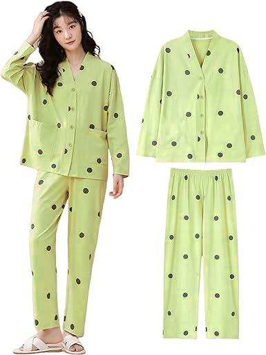 パジャマ レディース Vネック 長袖 上下セット ルームウェア 薄い 前開き 通拍卖