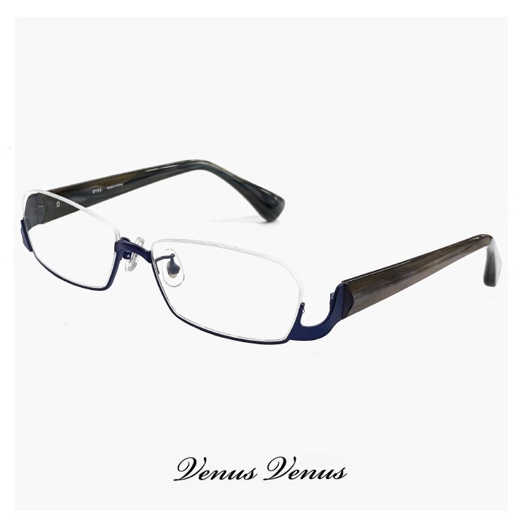 新品 メガネ 2483-8 メンズ レディース ユニセックス モデル 眼鏡 アンダーリム ナイロール フレーム venus×2 青色 ブルー拍卖