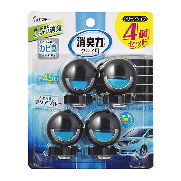 エステー 芳香剤 クルマの消臭力 クリップタイプ 4個セット アクアブルー エアコン取付 車内 12874 ht拍卖