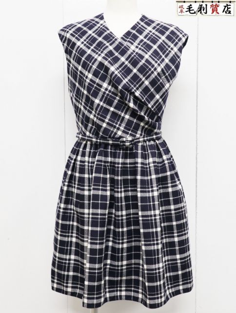 クリスチャンディオール Christian Dior ワンピース ノースリーブ チェック ウール ネイビー ホワイト 141D05A1342 サイ拍卖