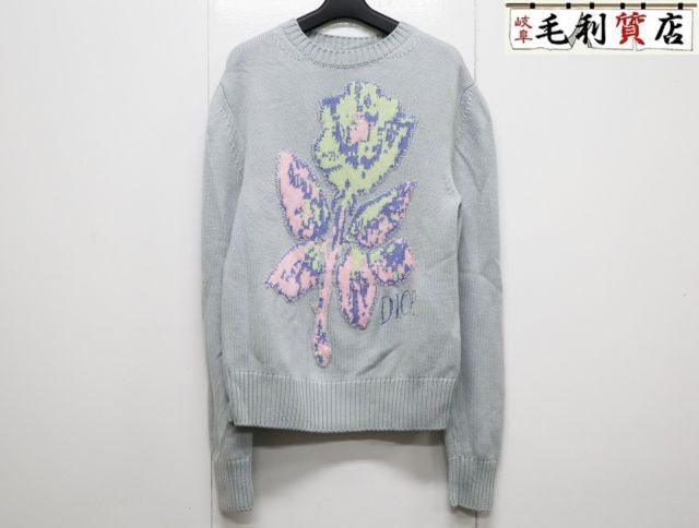 DIOR ディオール×アレックス フォクストンローズ 刺繍入り クルーネック ニット 013M615AT083 パウダーブルー サイズS 【中古】拍卖