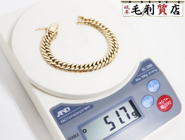 K18 キヘイ 喜平 ブレスレット 6面ダブル 51.7g 6メンダブル 18金 イエローゴールド 750 YG 【中古】 ジュエリー拍卖
