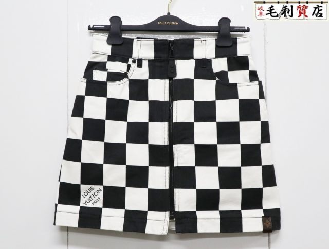 ルイヴィトン LOUIS VUITTON ダミエ デニム ミニスカート ブラック ホワイト RW251WW 【中古】 スカート拍卖