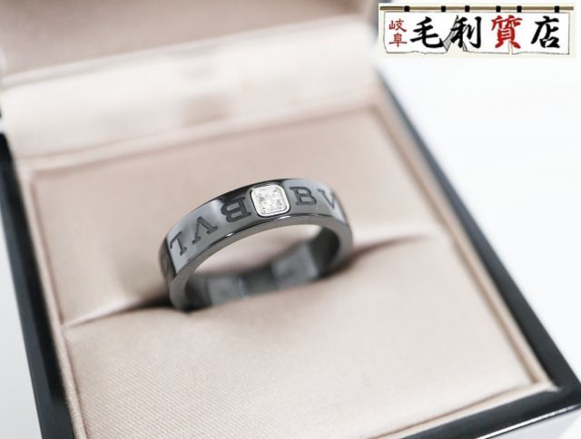 ブルガリ BVLGARI ブルガリブルガリ ダブルロゴ ブラックセラミック ダイヤモンド 750WG #59 4.2g メンズ 【中古】リング拍卖
