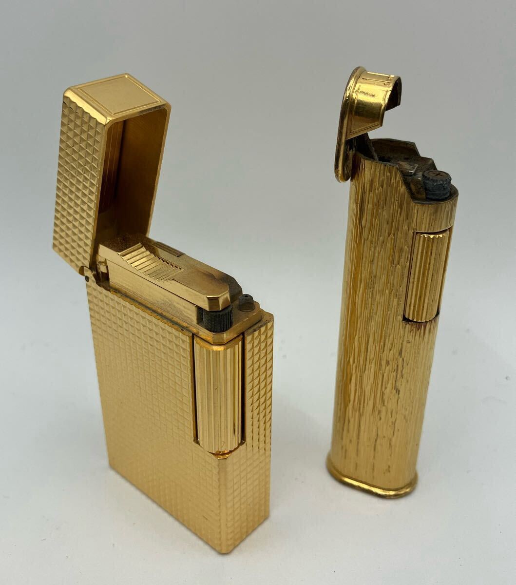 S.T.DUPONT デュポン dunhill ダンヒル スリム ガスライター ゴールドカラー ライター 2点 まとめ 喫煙グッズ 喫煙具 現状品拍卖