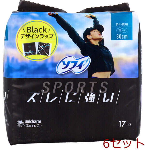 ソフィ SPORTS 多い夜用 30cm 羽つき 17個入 6セット拍卖