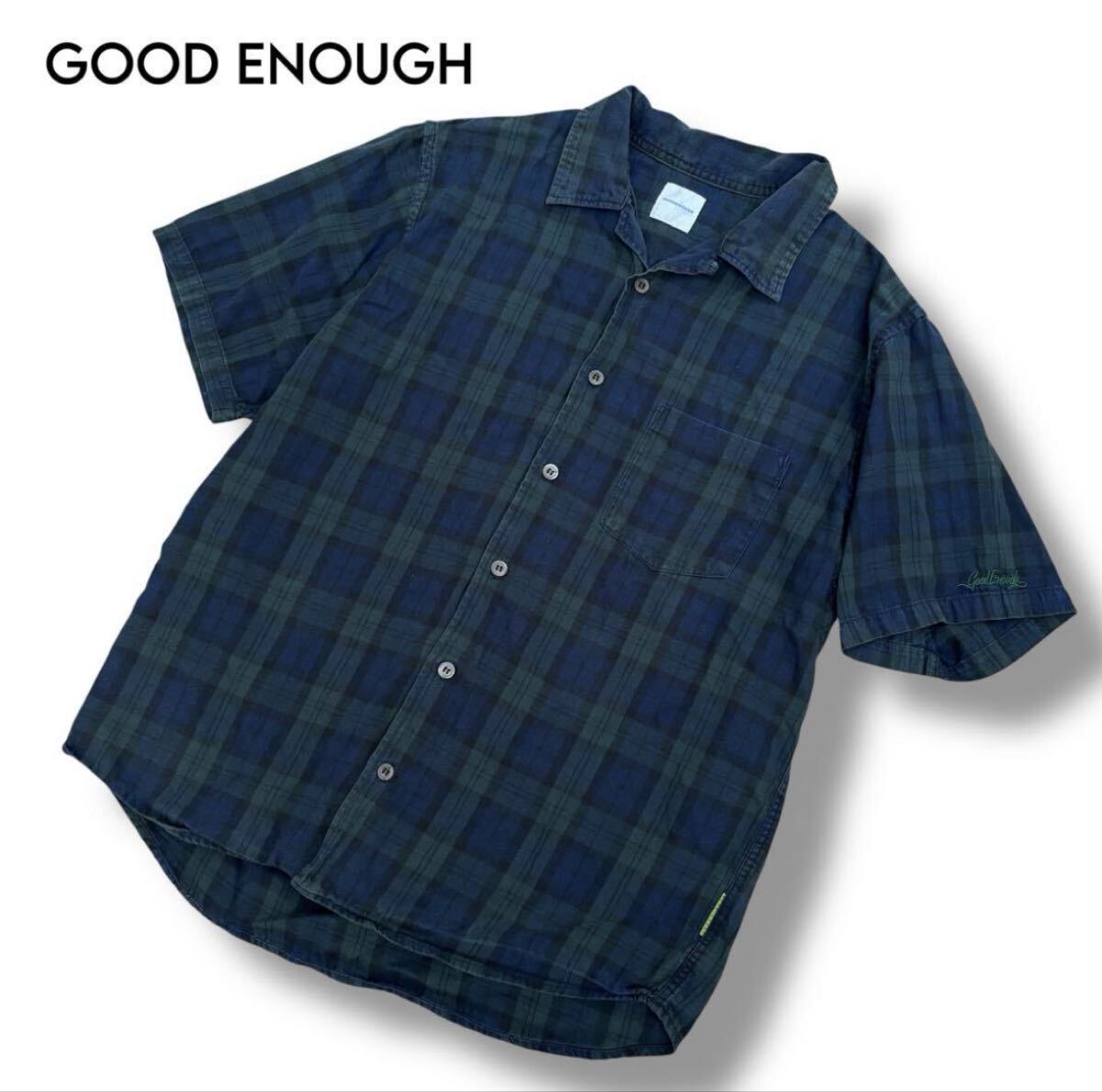 【GOOD ENOUGH】オープンカラーシャツ ブラックウォッチ拍卖