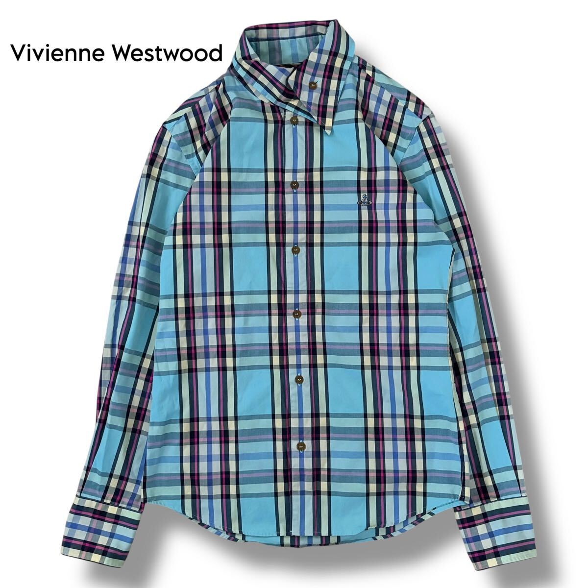 【Vivienne Westwood】アクセントカラー襟付きチェックシャツ 44拍卖