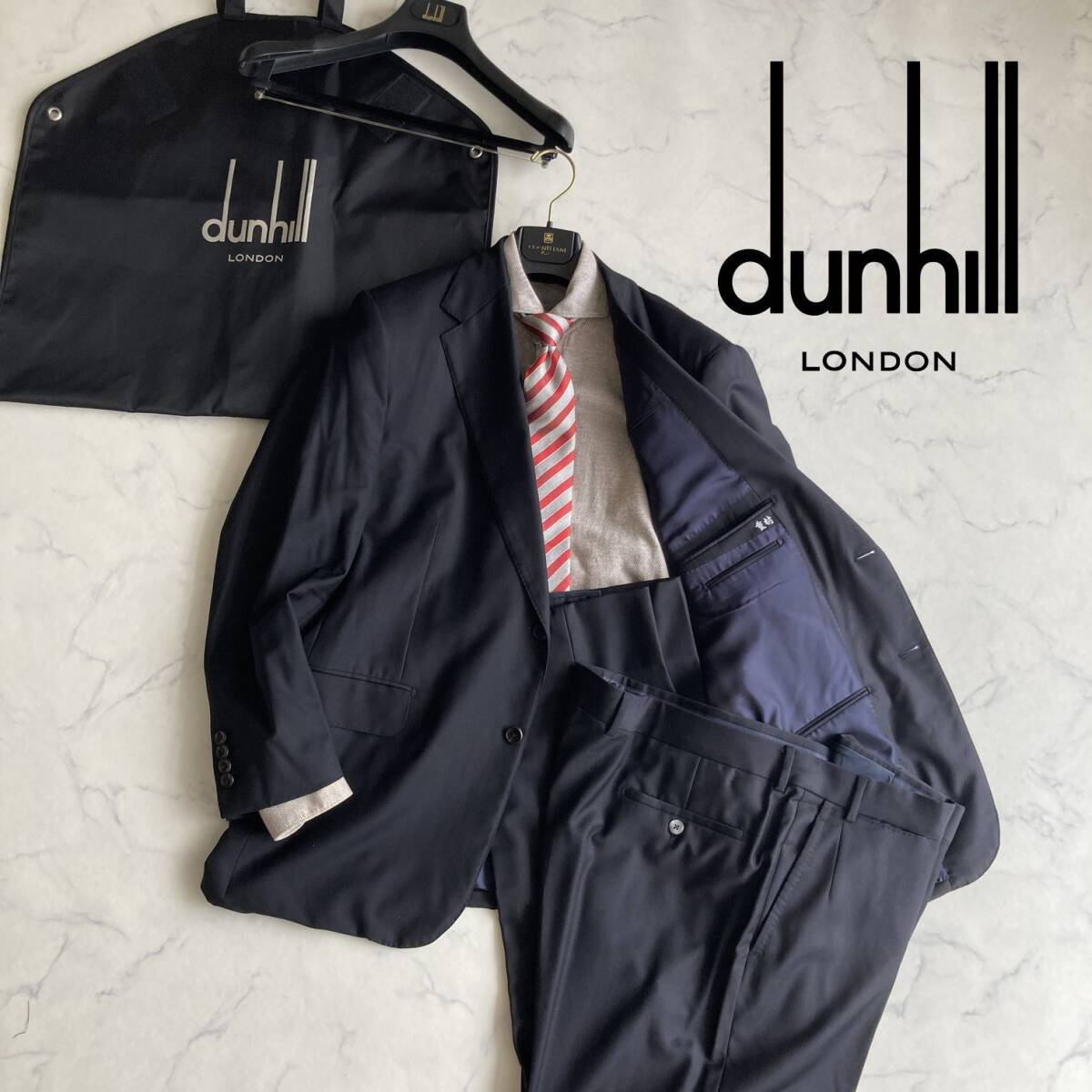 超希少3XL相当!!極美品◎【超一流のBelgraviaライン!!】定価40万超!!■ダンヒル DUNHILL■ 真の一流ネイビースーツ 美しい艶感で魅せる拍卖