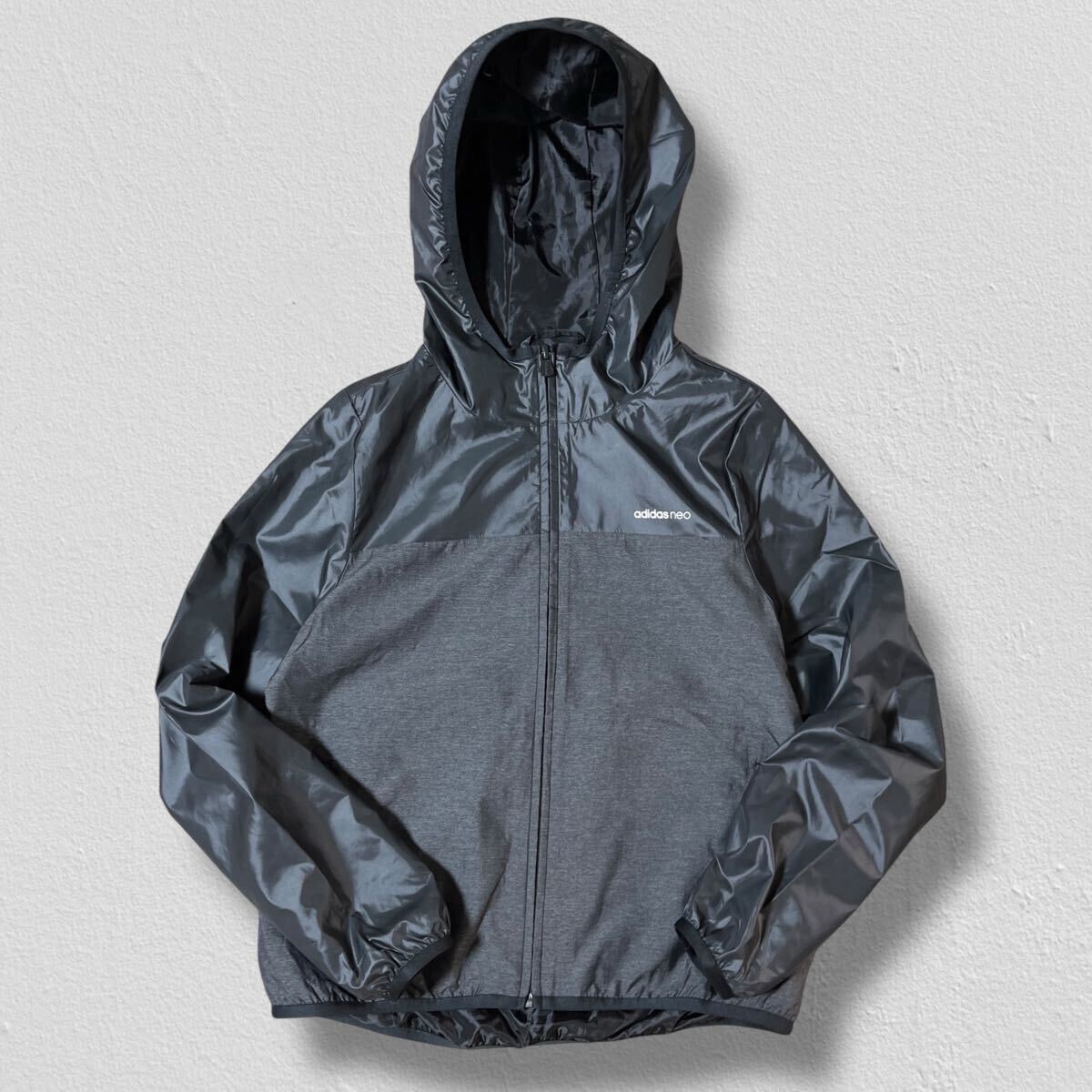 adidas neo 長袖フード付きパーカー ブラック L ●洗濯プレス済● アディダス 黒 ジャケット アウトドア ジップアップ 古着/400拍卖