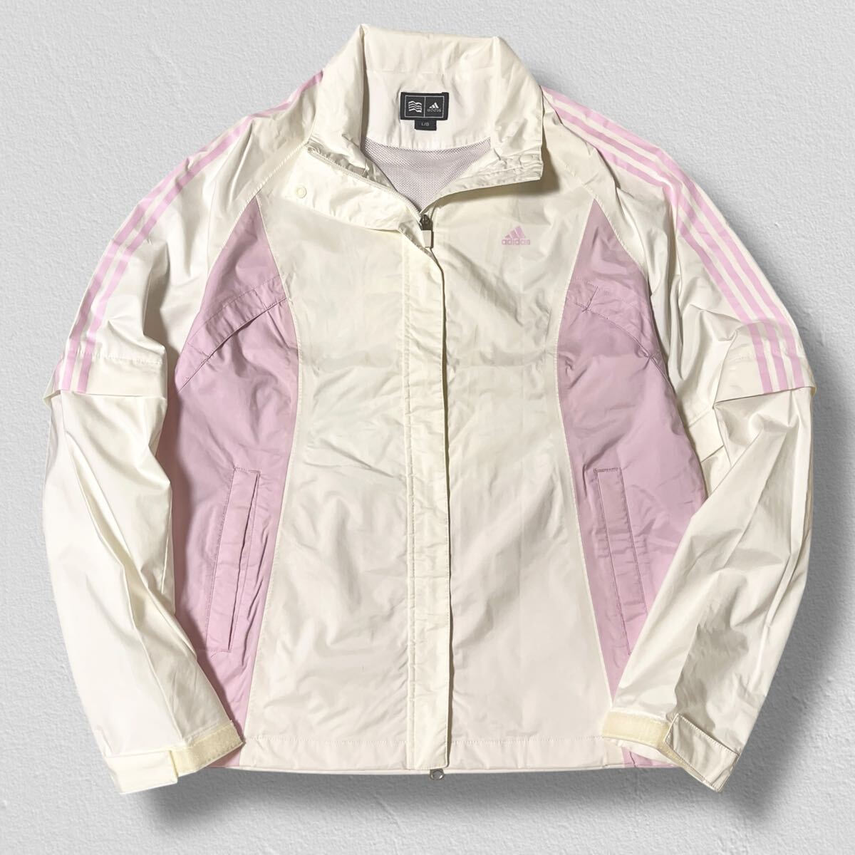 adidas トラックジャケット ホワイト×ベビーピンク L ●洗濯プレス済● アディダス ウインドブレーカー スポーツウェア 古着/726拍卖