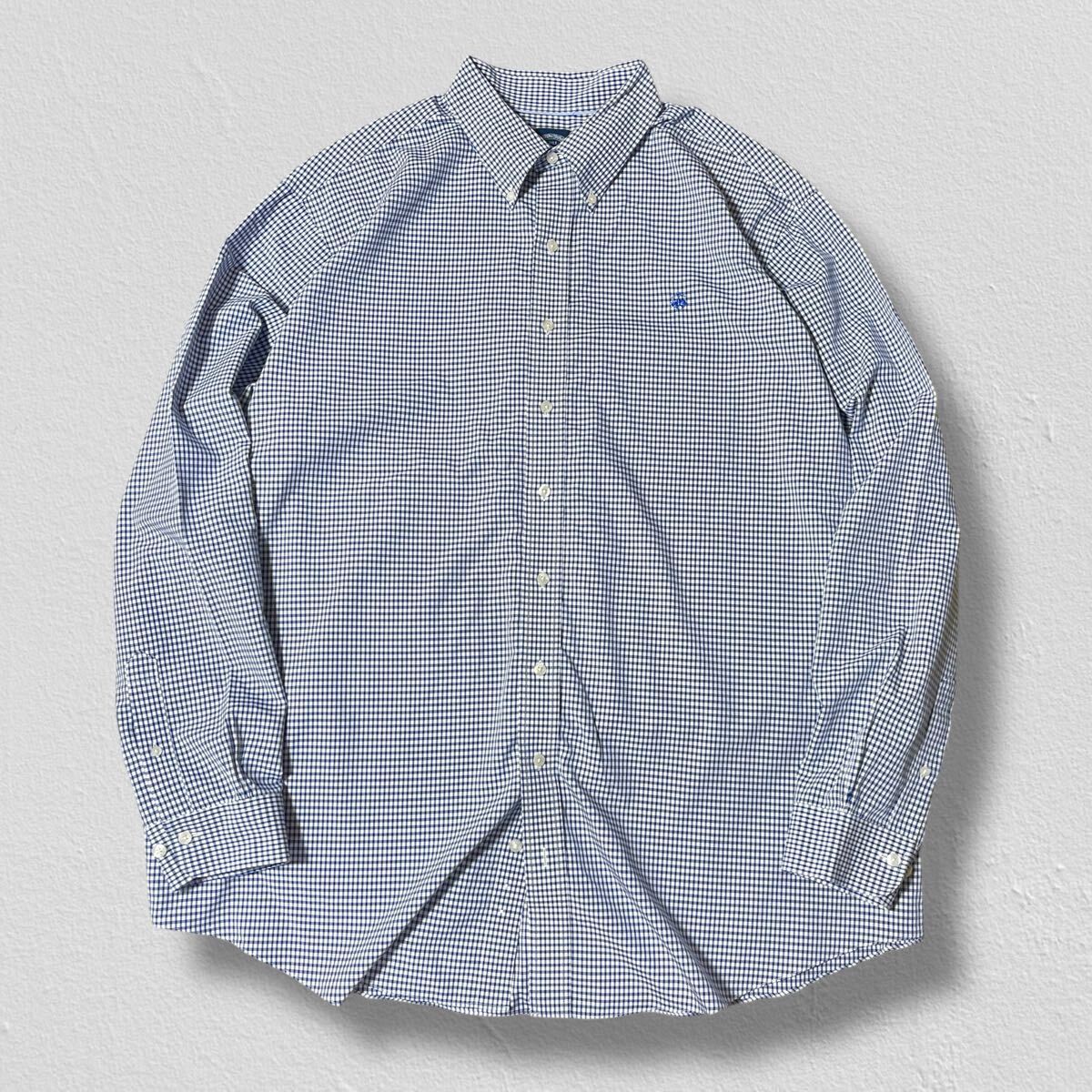 Brooks Brothers Est.1818 長袖ボタンダウンシャツ 刺繍 ネイビーブルー系チェック 2XLT ●洗濯プレス済●ネコポス可● シャツ 古着/743拍卖