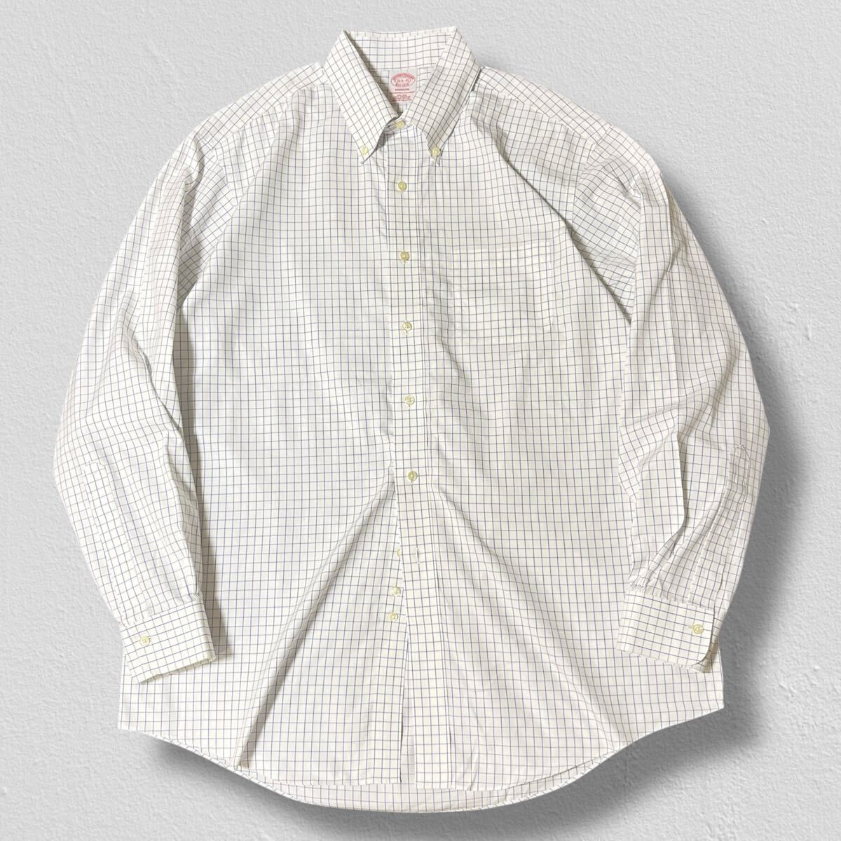 Brooks Brothers Est.1818 長袖ボタンダウンシャツ ホワイト×ブルーチェック 16 1/2-35 ●洗濯プレス済●ネコポス可● シャツ 白 古着/745拍卖