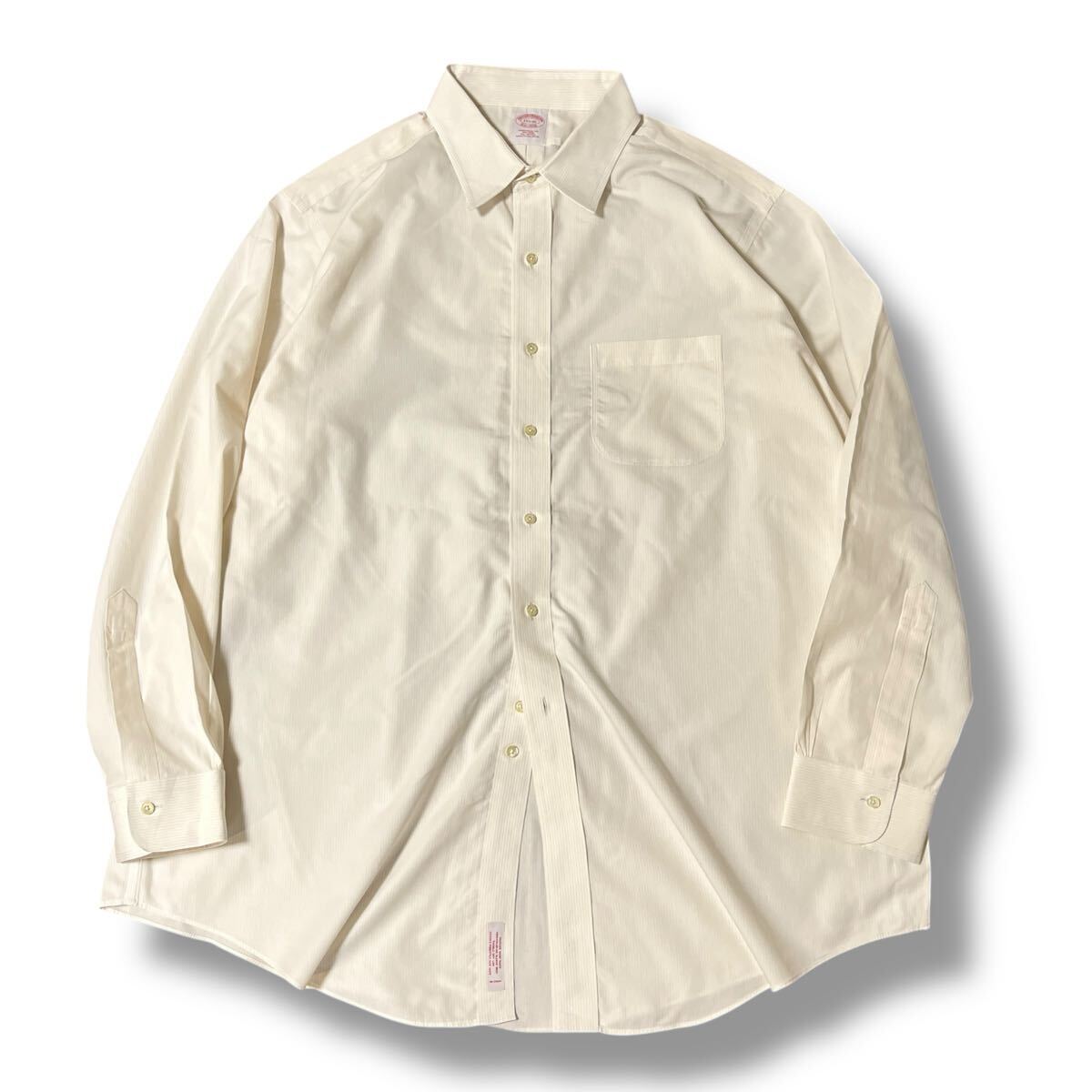 Brooks Brothers Est.1818 長袖シャツ 17 1/2-35 ホワイト×アイボリー系ストライプ ●洗濯プレス済●ネコポス可● ブルックス 古着/748拍卖