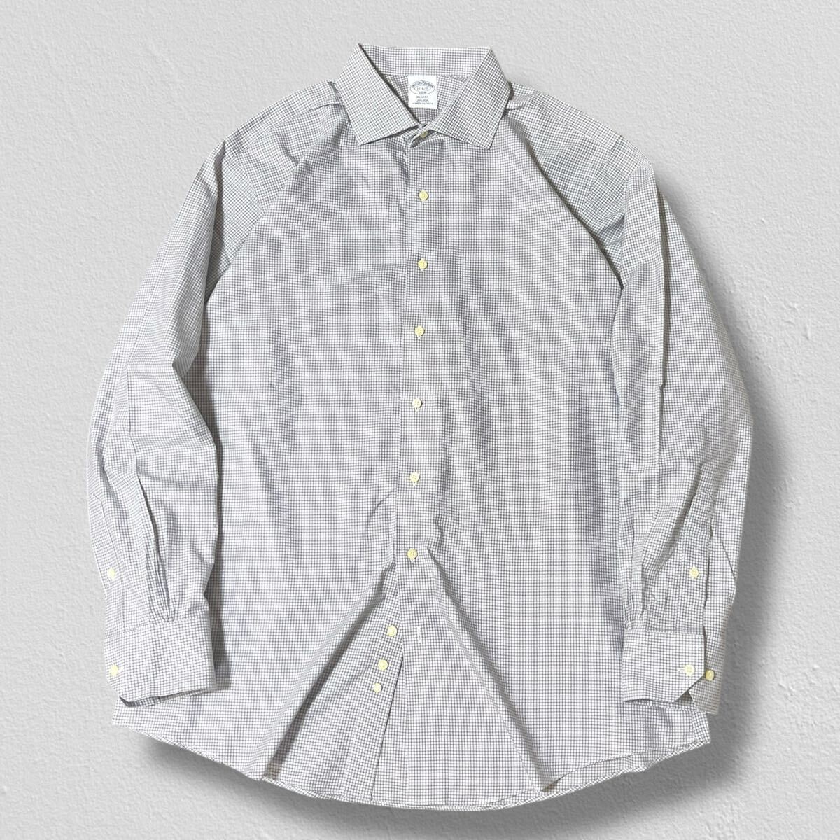 Brooks Brother 1818 長袖シャツ グレー×ブルー系チェック 17-6/7 ●洗濯プレス済●ネコポス可● ブルックスブラザーズ シャツ 古着/750拍卖