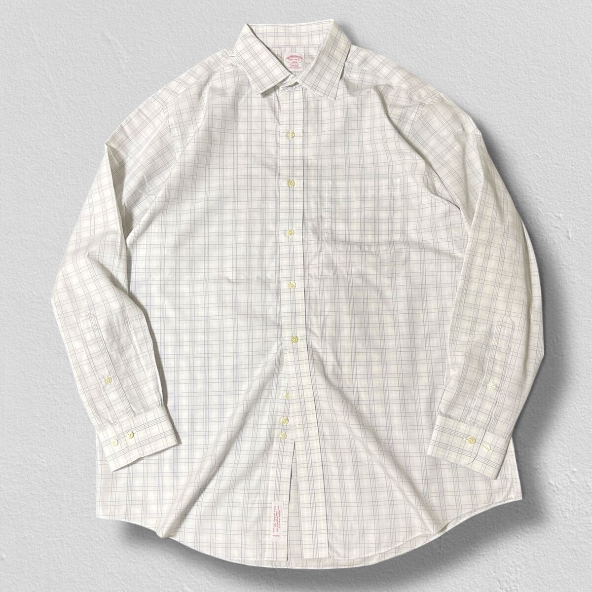 Brooks Brothers 346 長袖シャツ ホワイト×グレー×ブルーチェック柄 16 1/2-4/5 ●洗濯プレス済●ネコポス可● ブルックス 白 古着/753拍卖