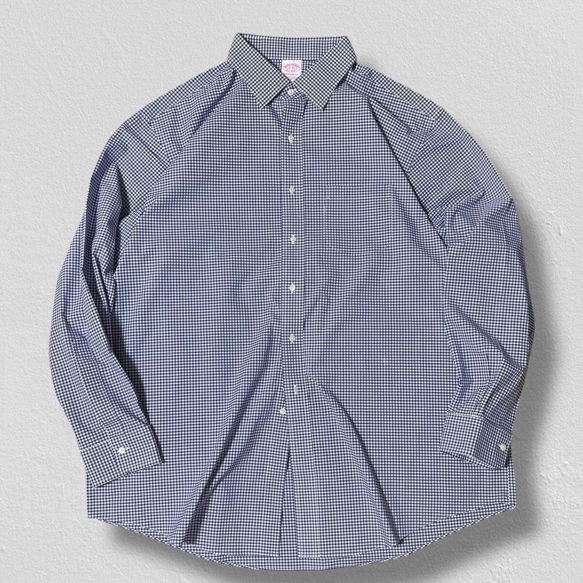 Brooks Brothers Est.1818 長袖シャツ ネイビーブルーギンガムチェック 18-36 ●洗濯プレス済●ネコポス可● ブルックス シャツ 古着/756拍卖