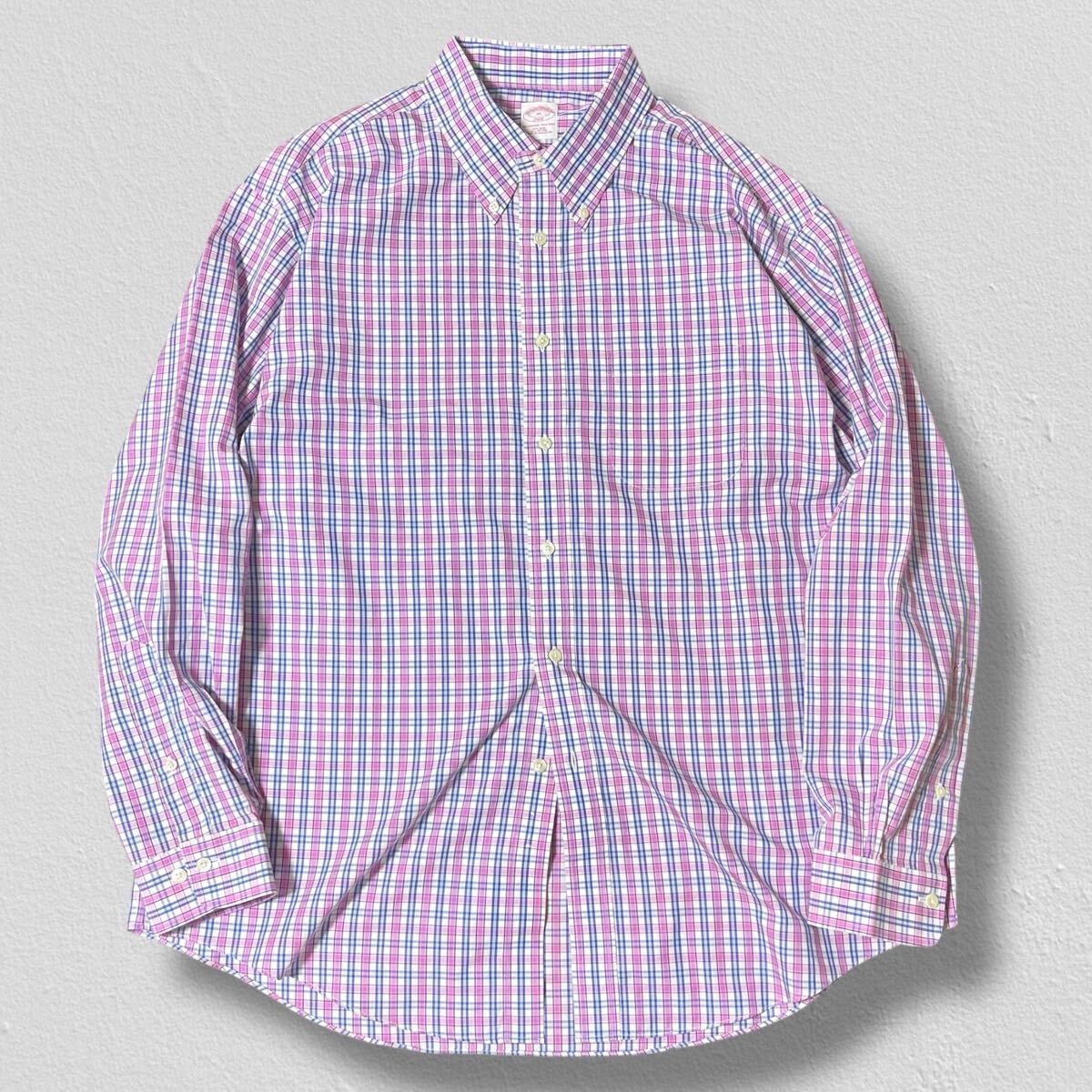 Brooks Brothers 346 長袖ボタンダウンシャツ ラベンダー系チェック柄 XL ●洗濯プレス済●ネコポス可● ブルックスブラザーズ 紫 古着/758拍卖
