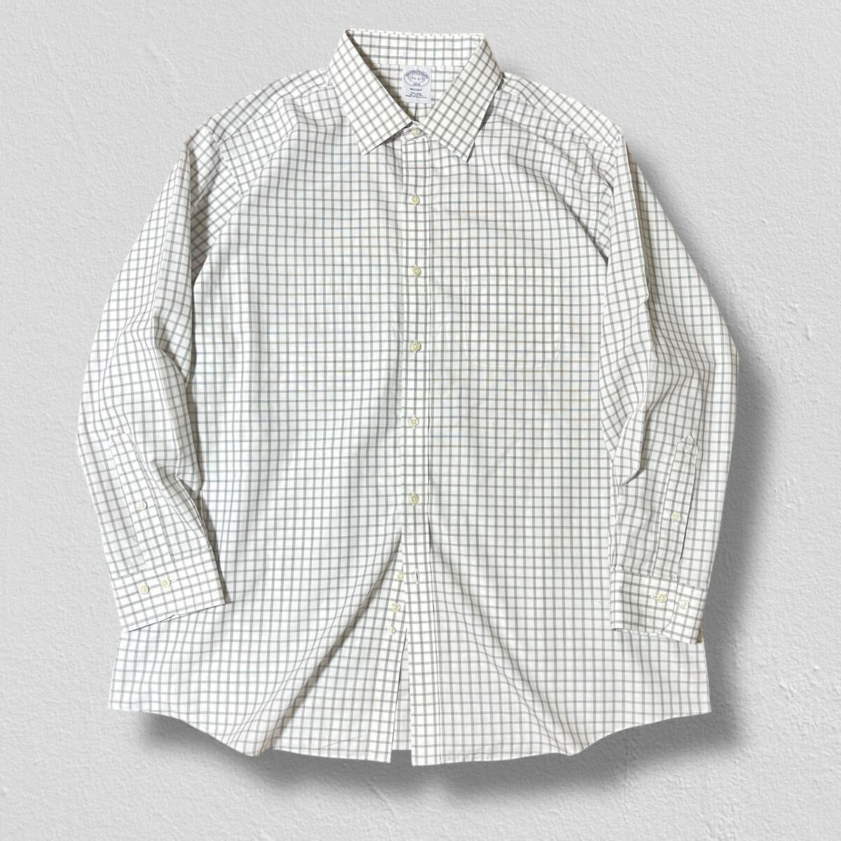Brooks Brothers 1818 長袖シャツ ホワイト×ブラックチェック柄 17 1/2-2/3 ●洗濯プレス済●ネコポス可● ブルックスブラザーズ 古着/759拍卖