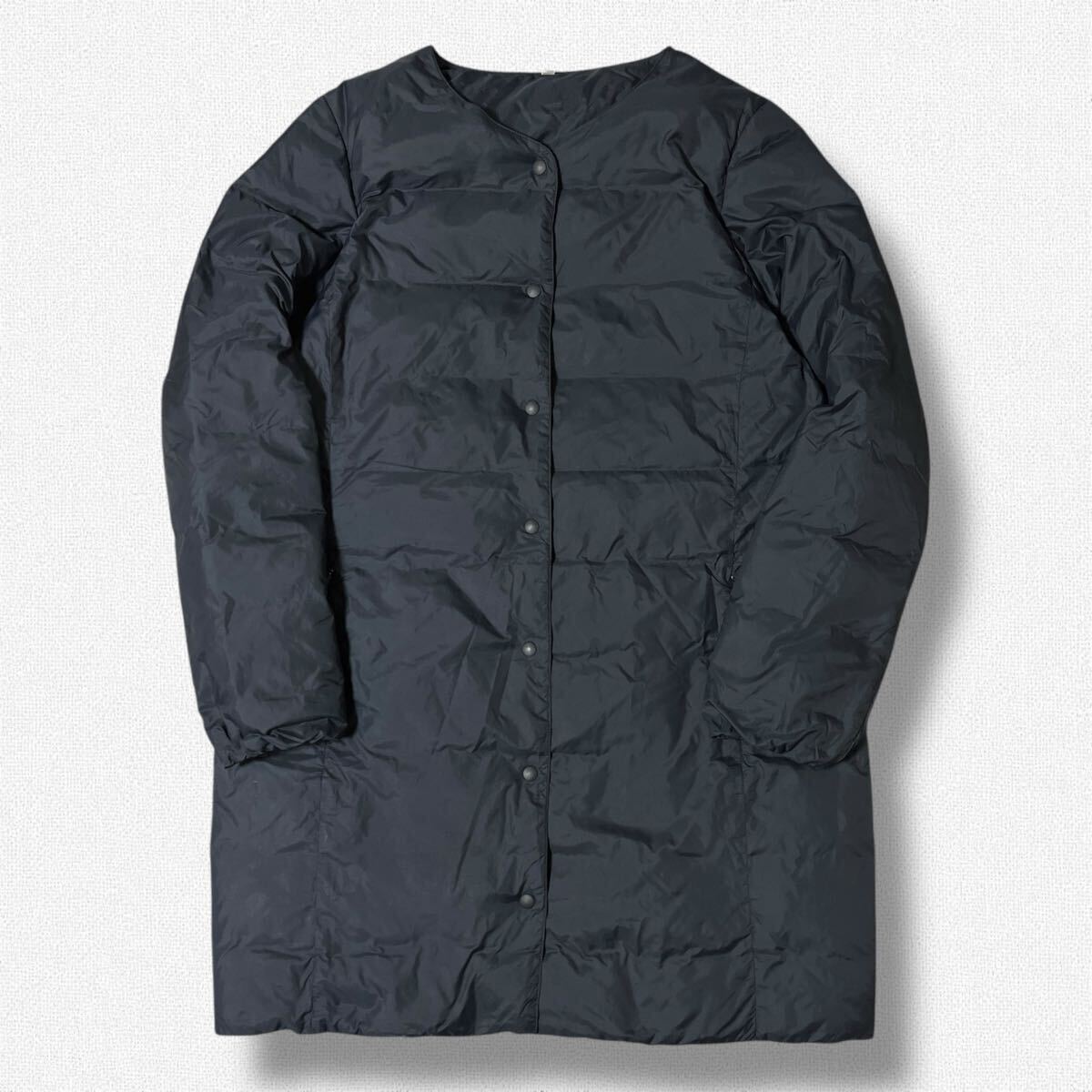無印良品 ノーカラーダウンジャケット ブラック M ●洗濯プレス済● MUJI 襟なし 黒 ダウン アウター インナーダウン 防寒 古着/765拍卖