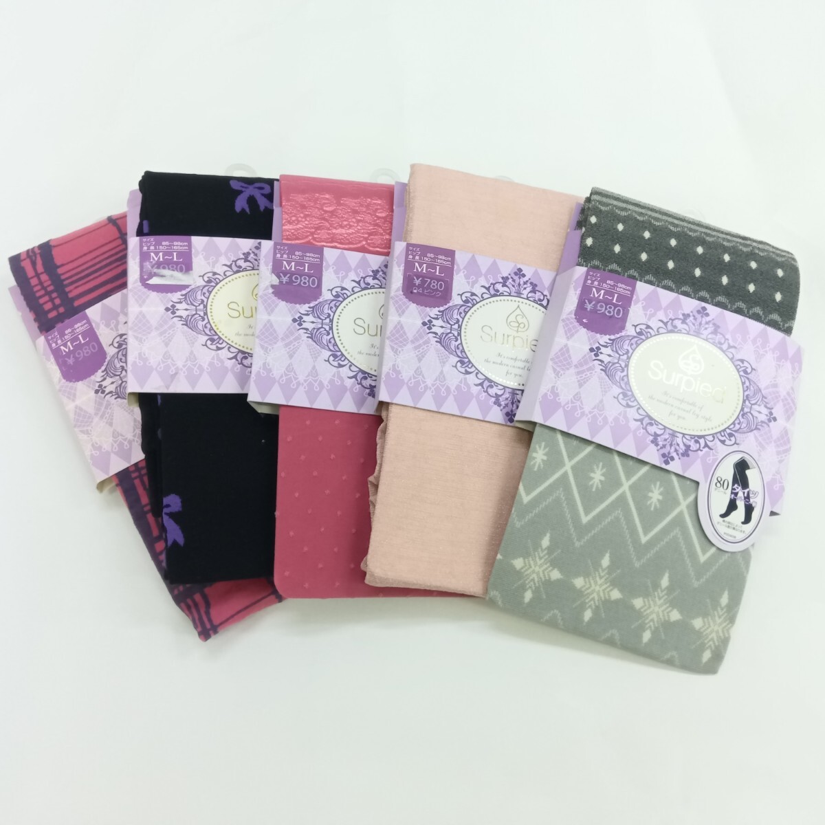 未使用品 Surpied タイツ 5点セット 50デニール 60デニール 80デニール M~L ピンク グレー 黒 25101202拍卖