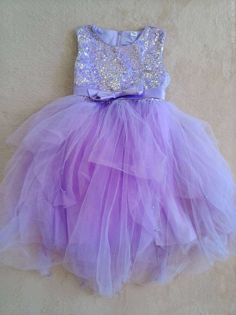 ■シフォンとスパンコールのドレス■サイズ140■ラベンダー■パープル■拍卖