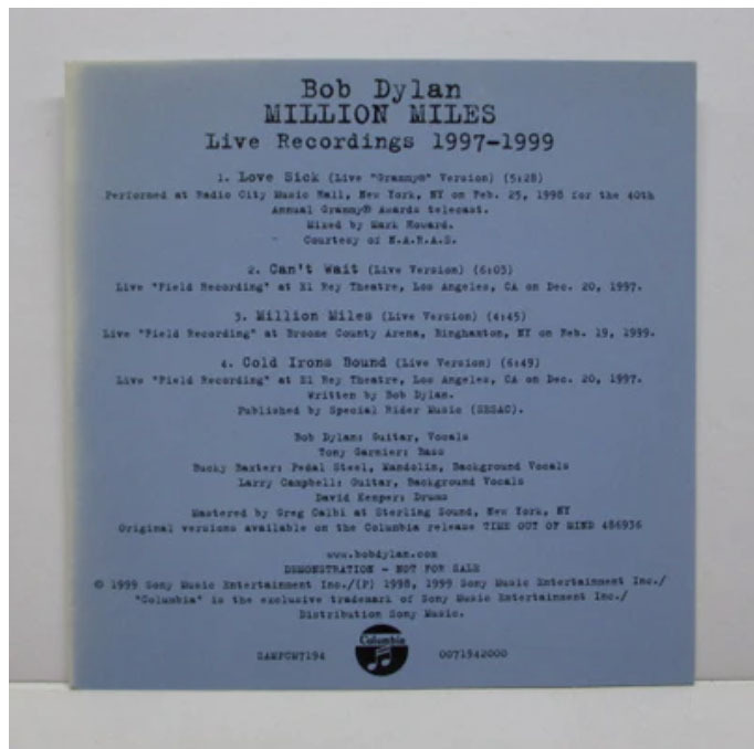 BOB DYLAN(ボブ・ディラン)-Million Miles (Live Recordings 1997-1999)拍卖