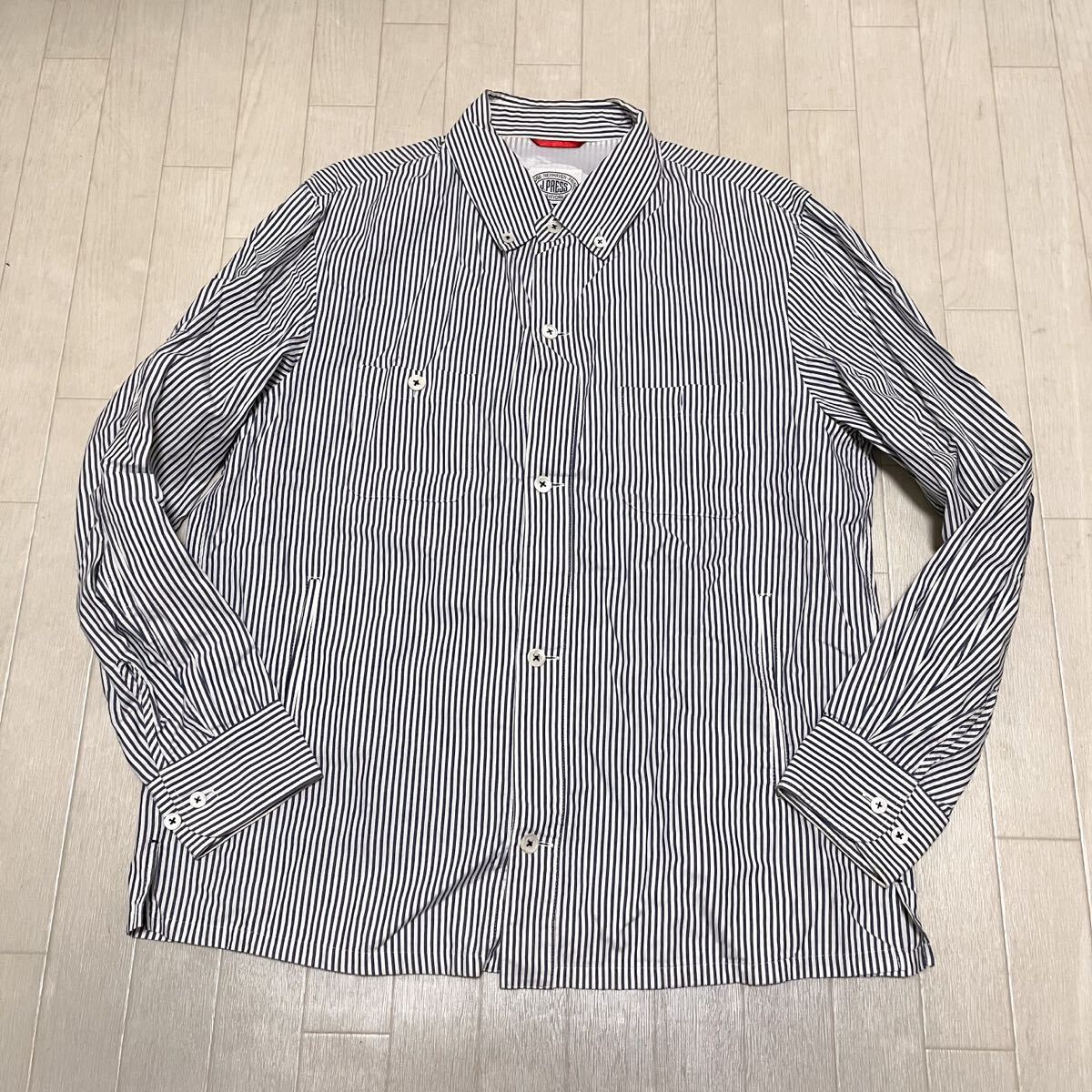 和856★ J.PRESS ジェイプレス 長袖 ボタンシャツ ボタンダウン ストライプ LL ブルー ホワイト メンズ拍卖