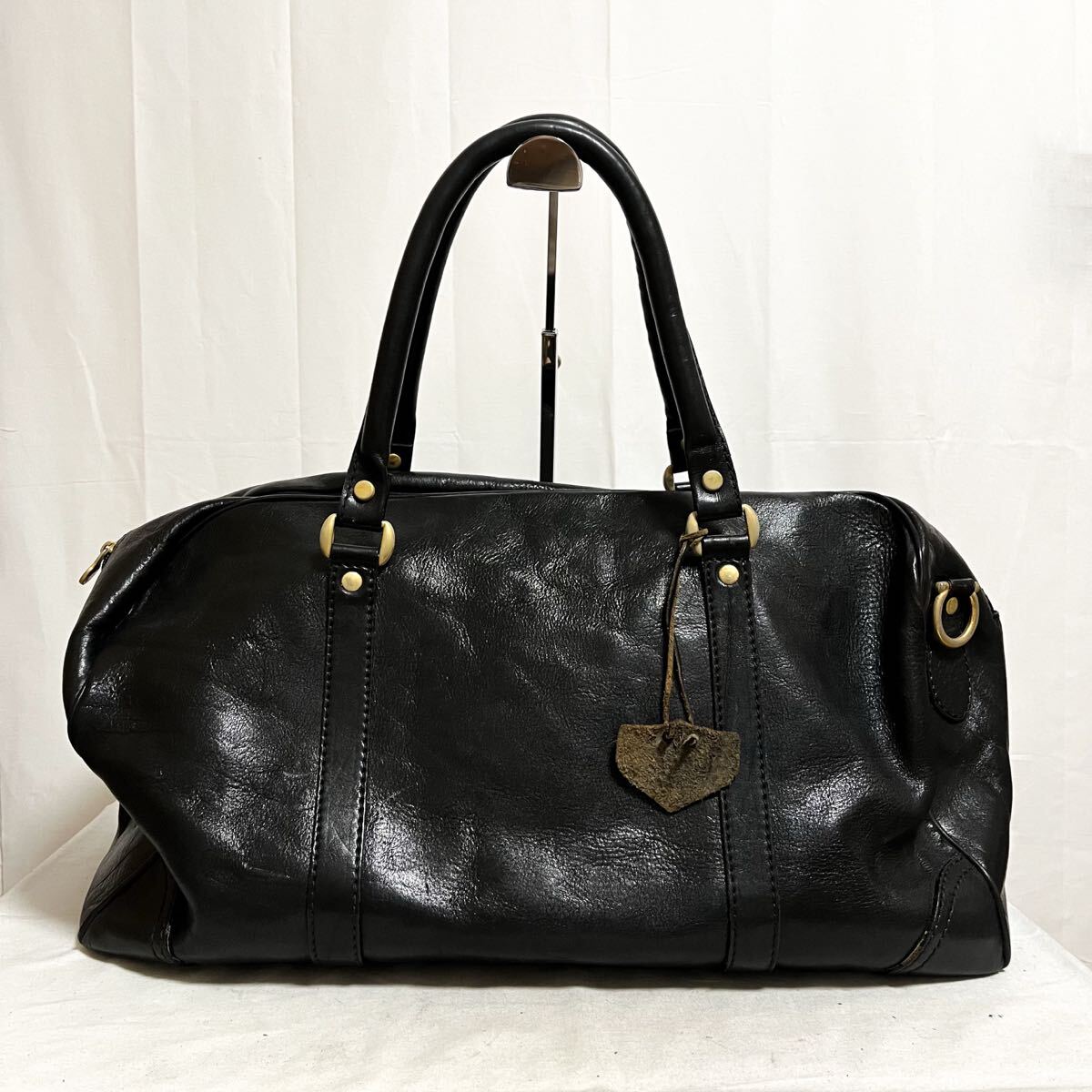 和863★ 大容量 ビッグ ラージ レザーバッグ ボストンバッグ トラベルバッグ イタリア製 ブラック メンズ ブランド不明拍卖